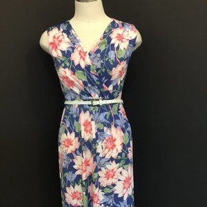 Sleeveless VNeck Dress Blue Floral Print